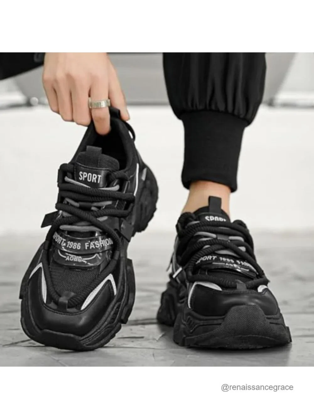 Men's Chunky Platform Sneakers Lace-Up Non-Slip Casual Athletic Shoes